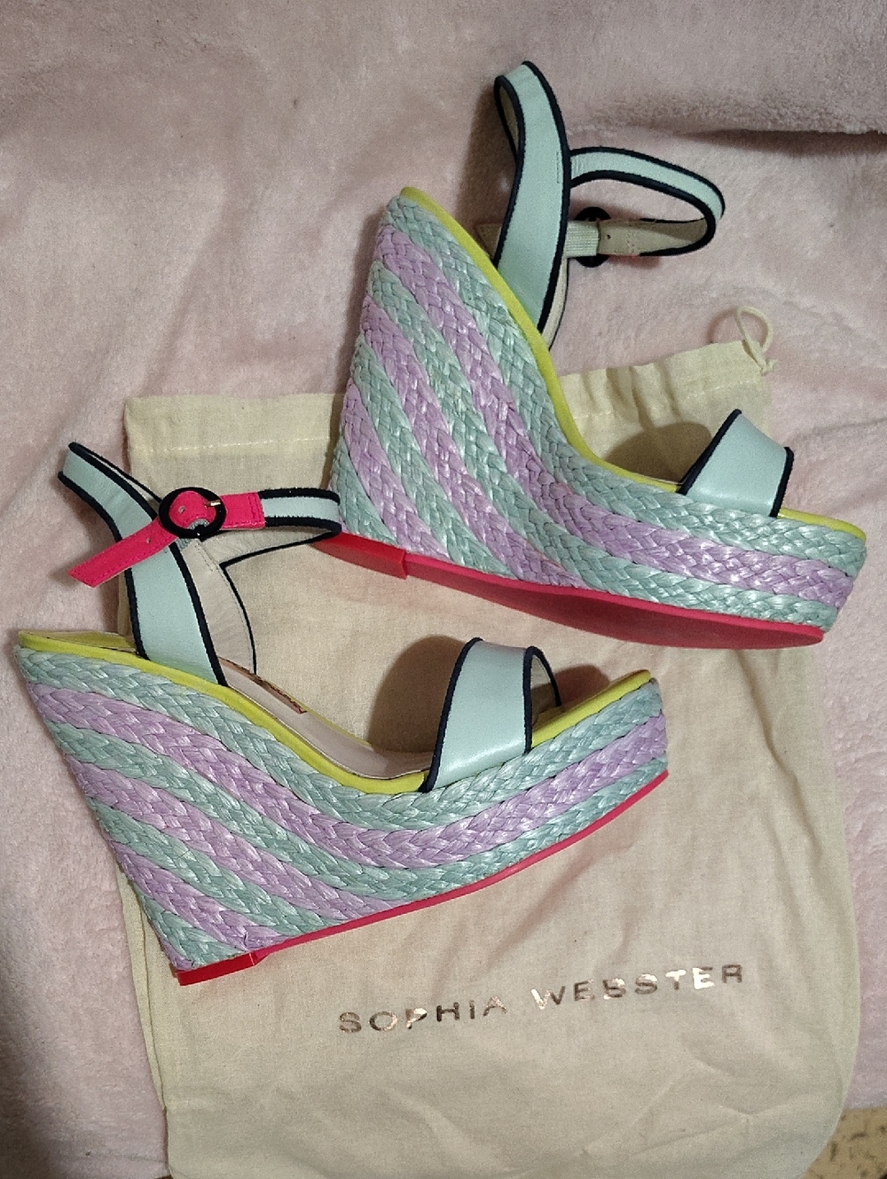 Sophia Webster Pastel Braided Platform Sandals - Blue, Yellow & Pink - Picture 3 of 10